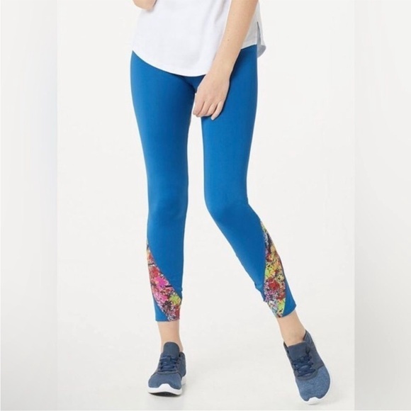 Soulgani Active Petite Blue Floral Leggings Size MP - Picture 2 of 13